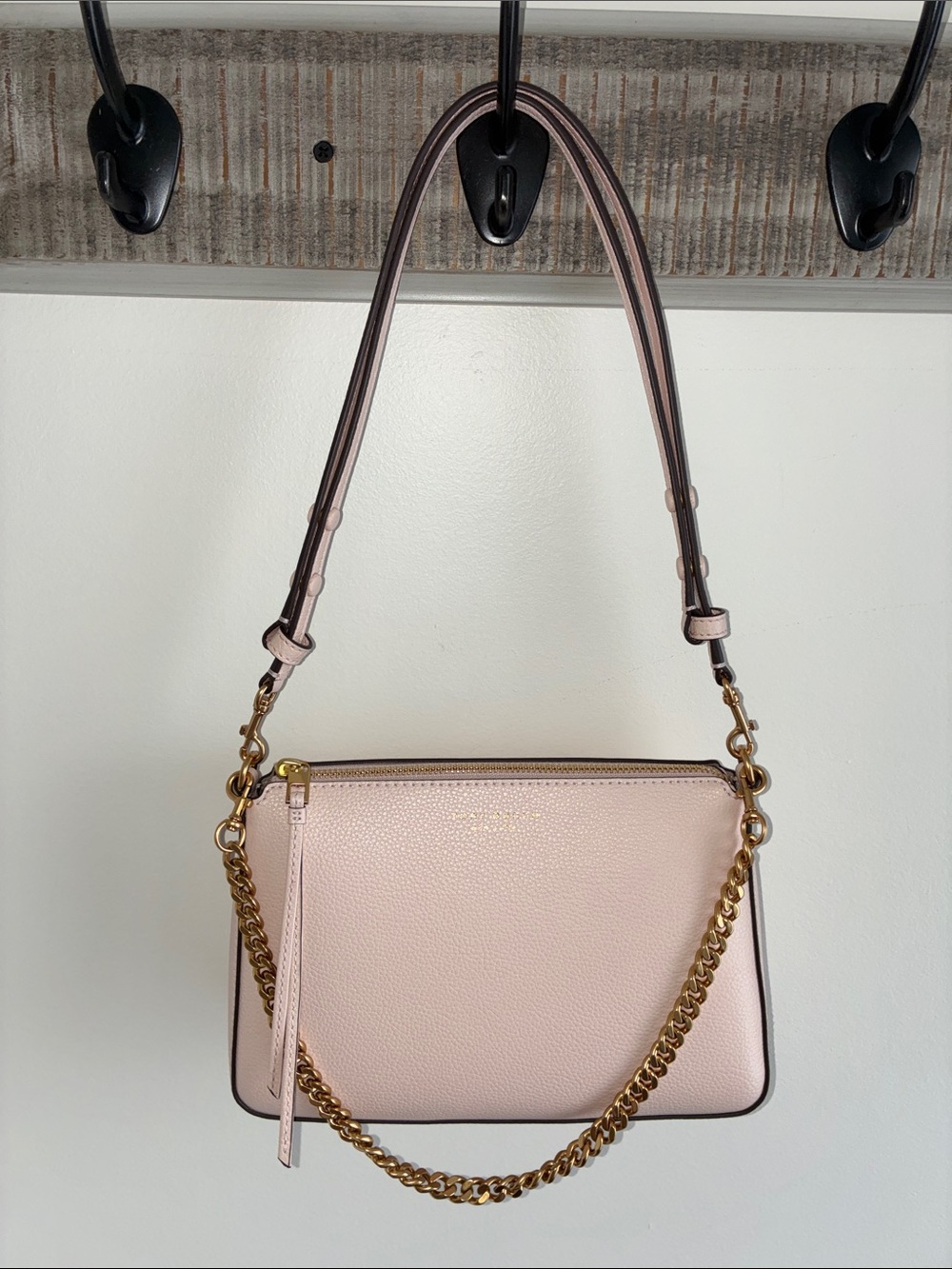 Tory Burch Blush Pink Perry Leather Shoulder Bag with Gold Chain